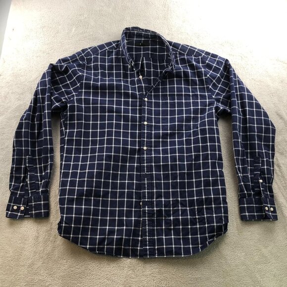 Uniqlo Mens Shirt Size XL Long Sleeve Button Down Windowpane Navy Casual Classic - Picture 11 of 12